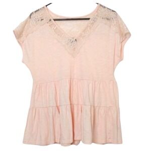 Torrid Peach Lace Babydoll Peplum V-Neck Tiered Top Boho Romantic Fairy M/L EUC